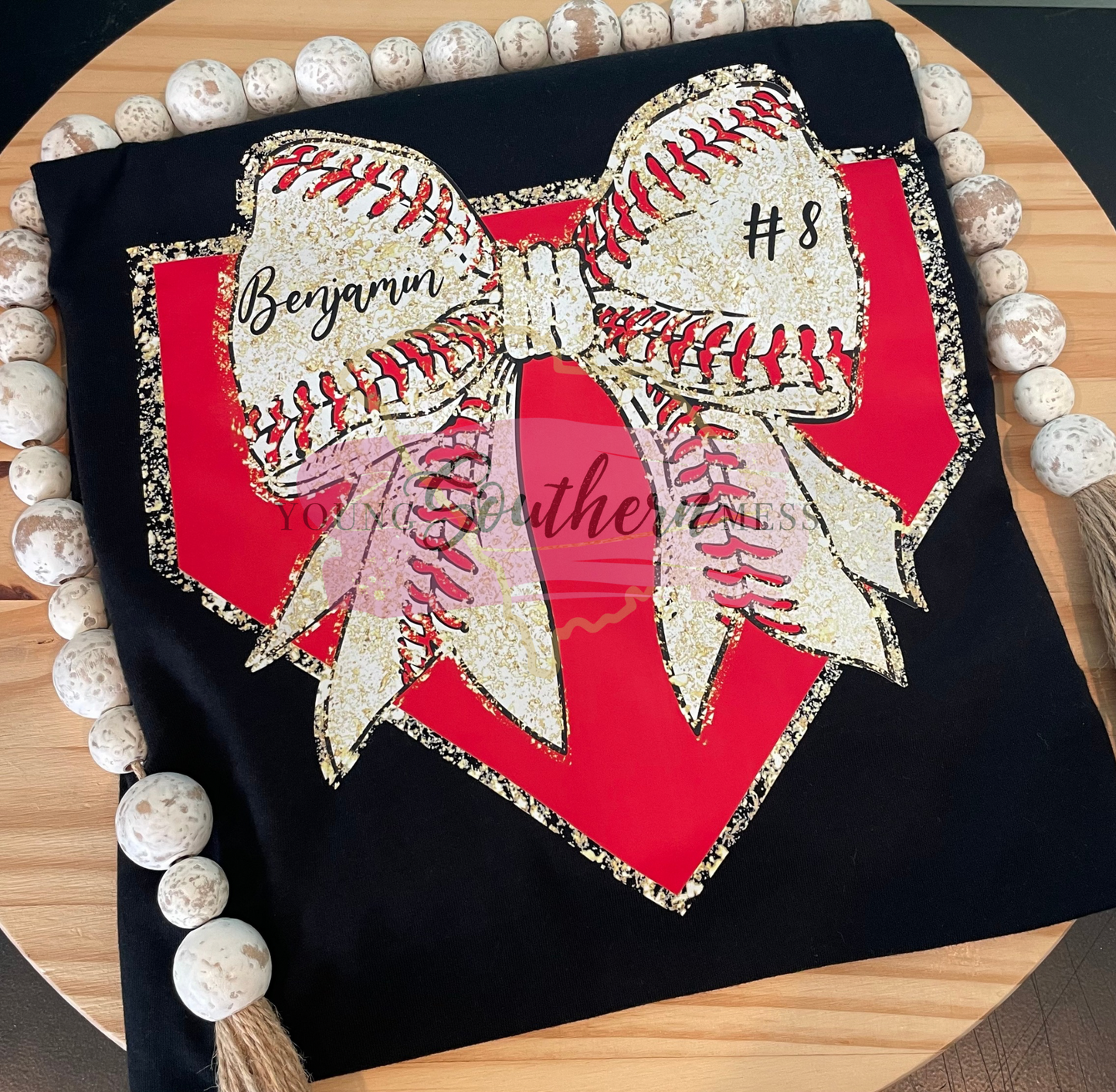 Baseball Red Home Plate Bow Shirt