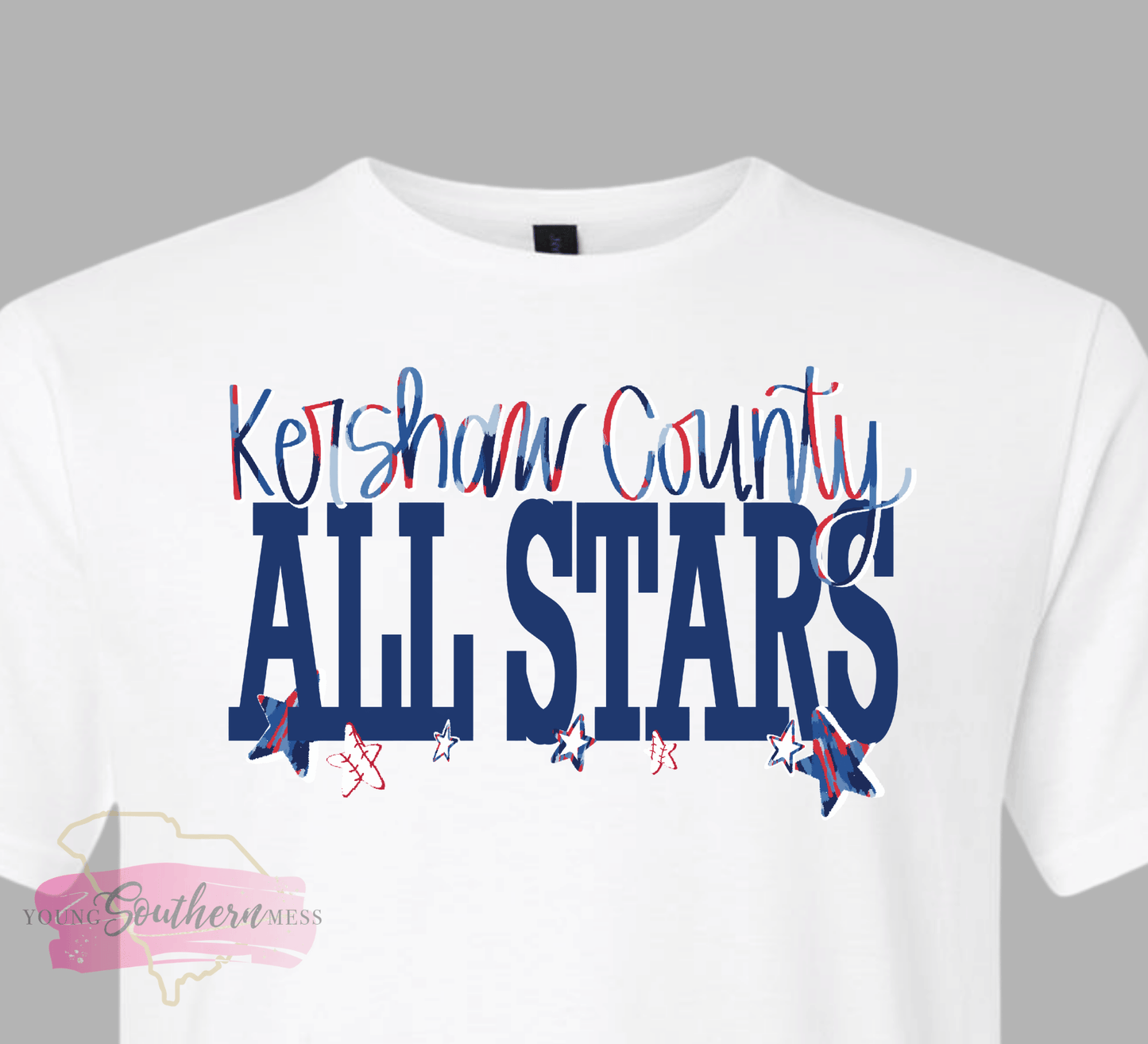 White Kershaw County All-Stars Block Letters