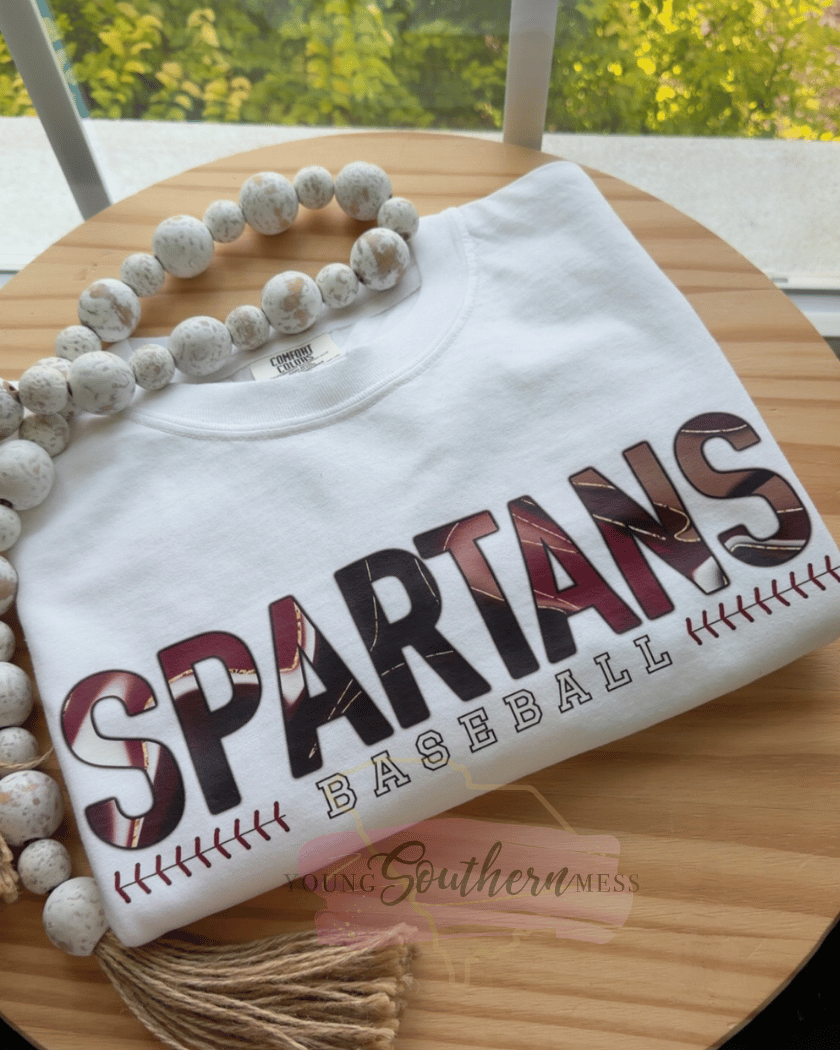 Marble Print Spartans Baseball T-Shirt