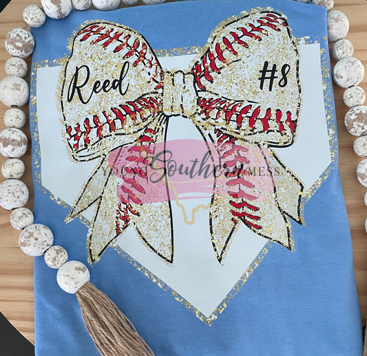 Baseball White Home Plate Bow Shirt