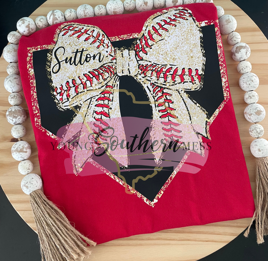 Baseball Black Home Plate Bow Shirt
