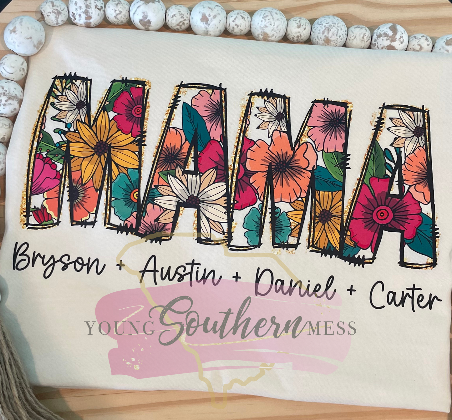 Floral Mama Shirt with Children's Names