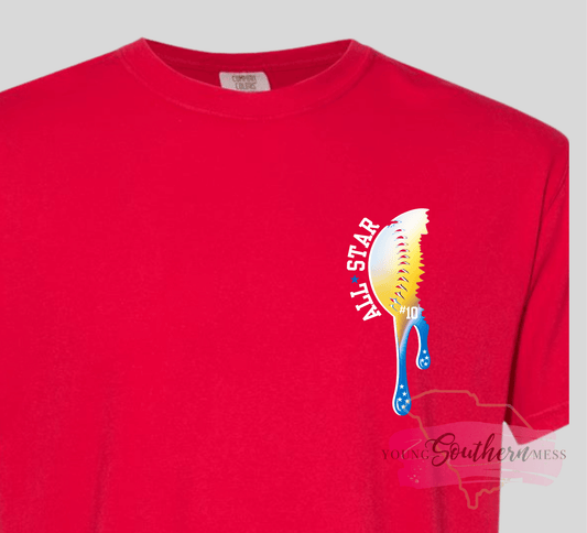 Red Blue All-Star Drip SOFTBALL Shirt (KC east)