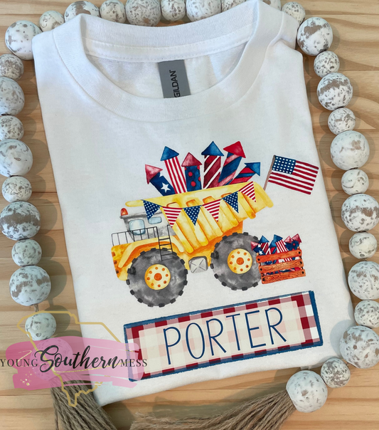 Dump Truck Tractor Boy's Patriotic Shirt