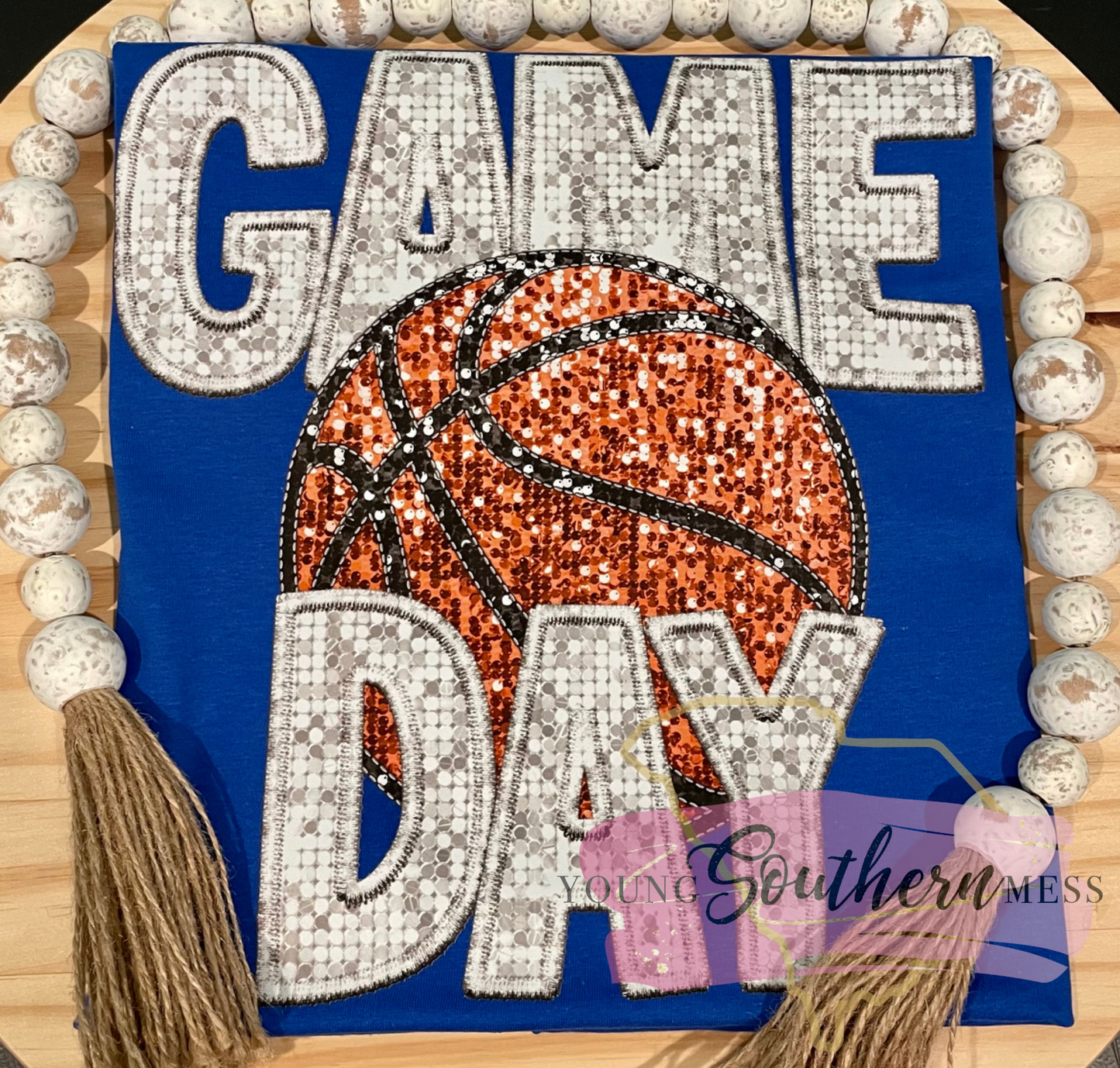 Basketball Game Day Faux Sequin Faux Embroidery Shirt