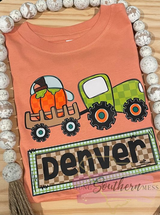 Kid’s Pumpkin Tractor Shirt