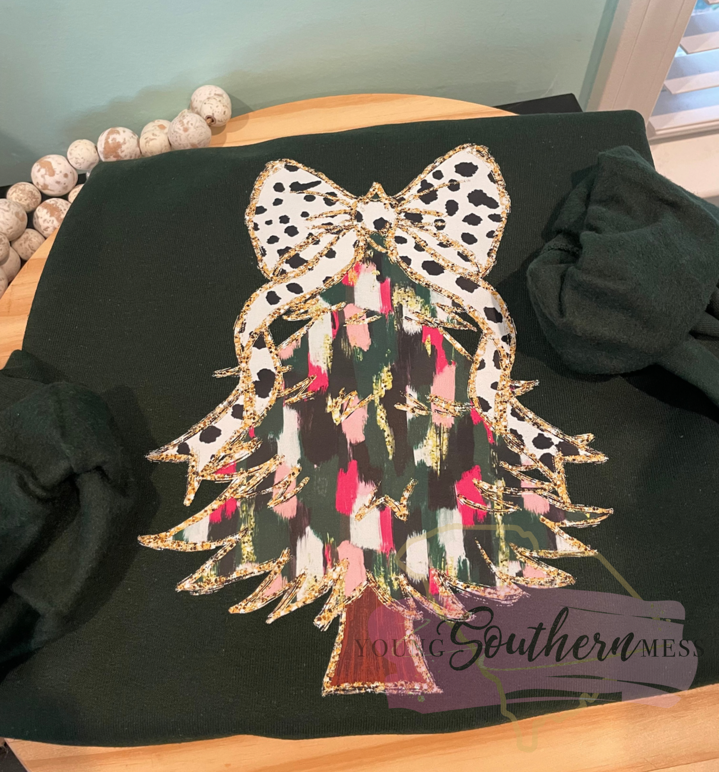 Pink and Green Brushstroke Christmas Tree Shirt