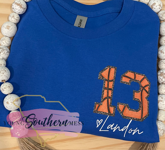 Custom Basketball Jersey Number Faux Sequin Shirt