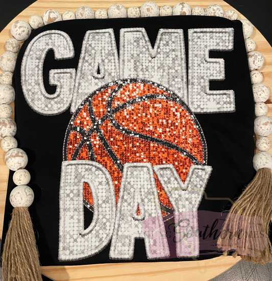 basketball game day faux sequin glitter shirt 