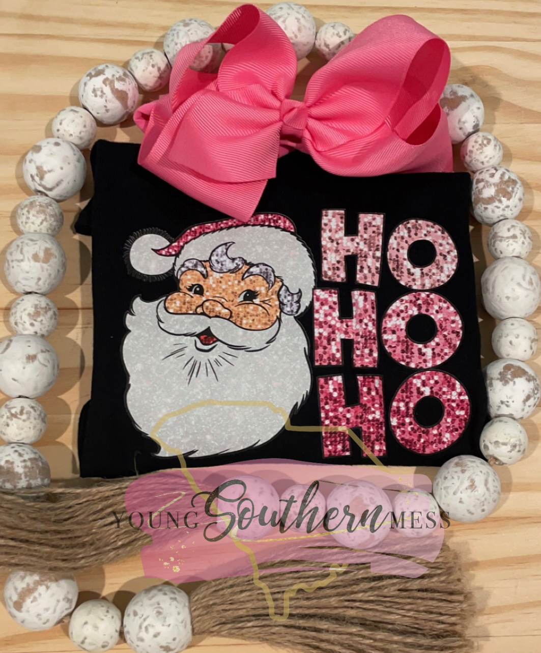 Pink Faux Sequin Ho Ho Ho Santa Christmas Shirt