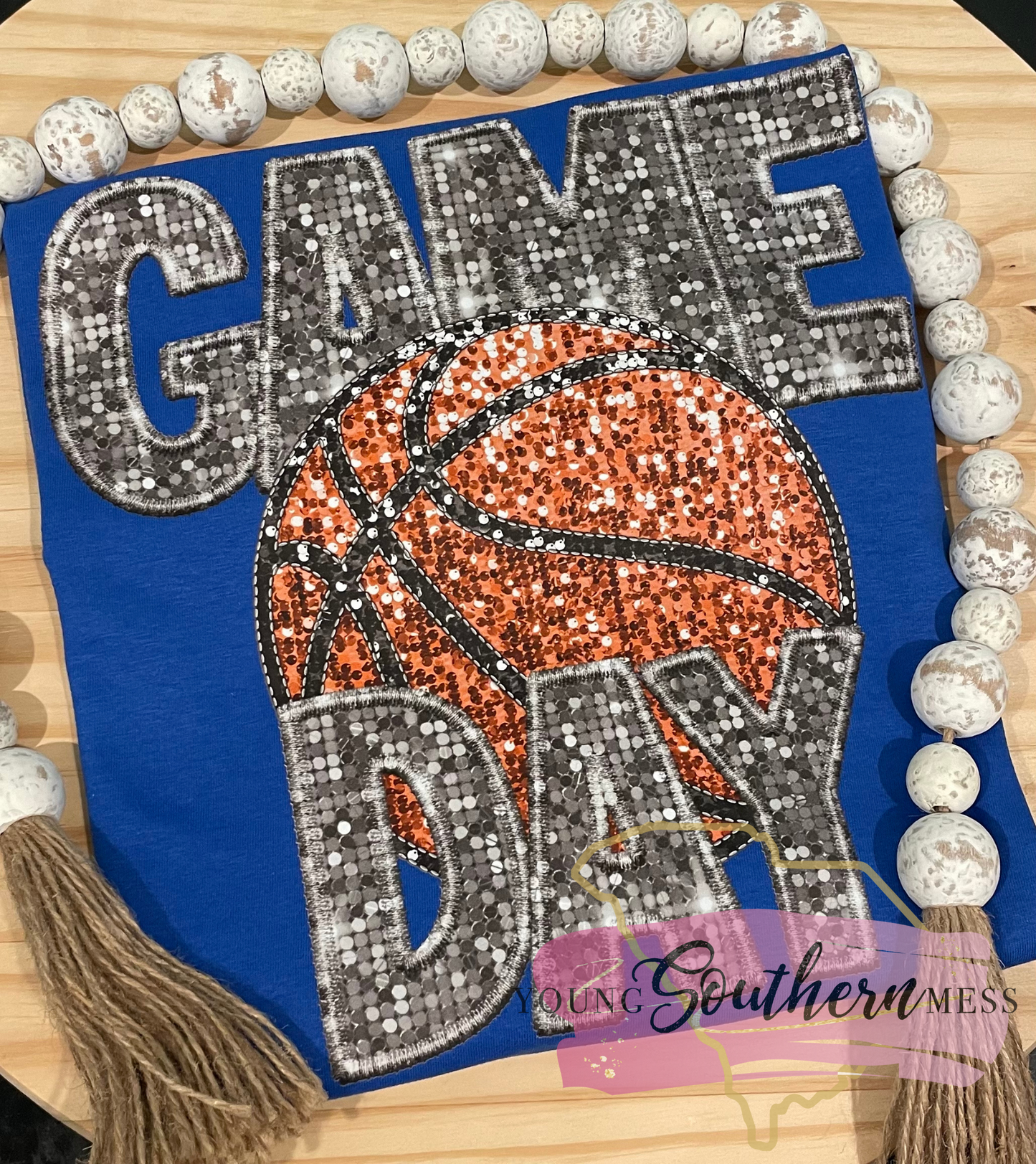 Basketball Game Day Faux Sequin Faux Embroidery Shirt