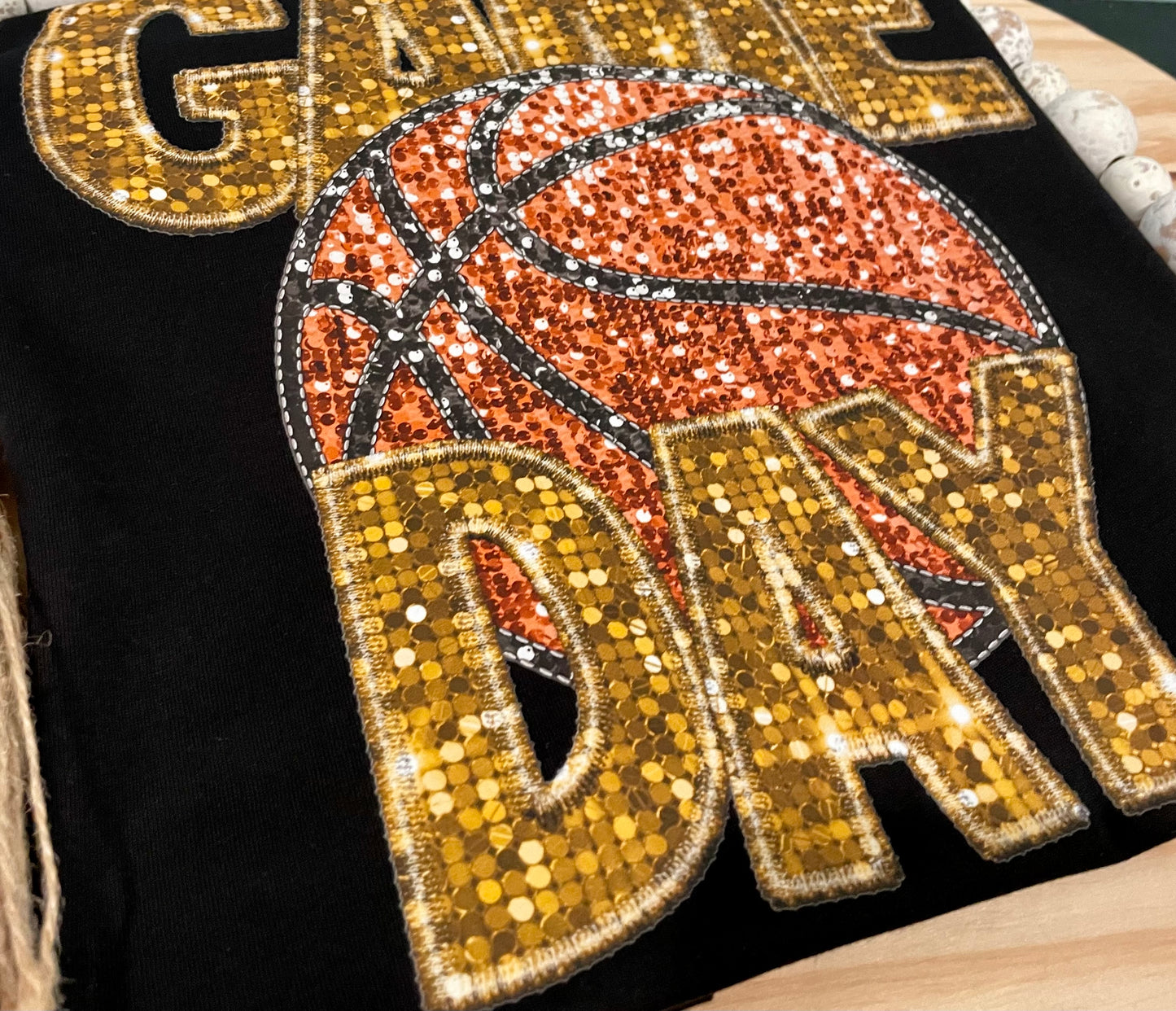 Basketball Game Day Faux Sequin Faux Embroidery Shirt