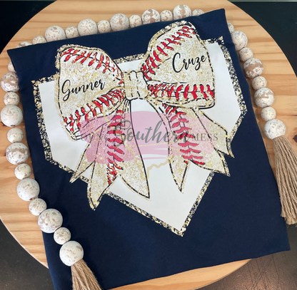 Baseball White Home Plate Bow Shirt