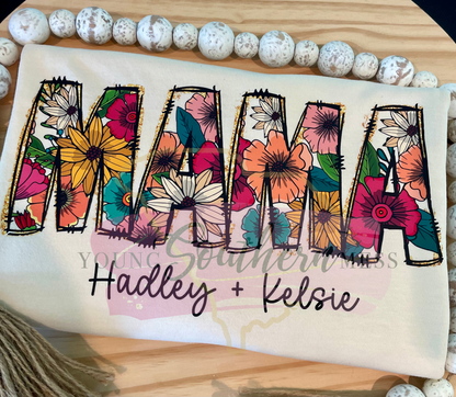 Floral Mama Shirt with Children's Names