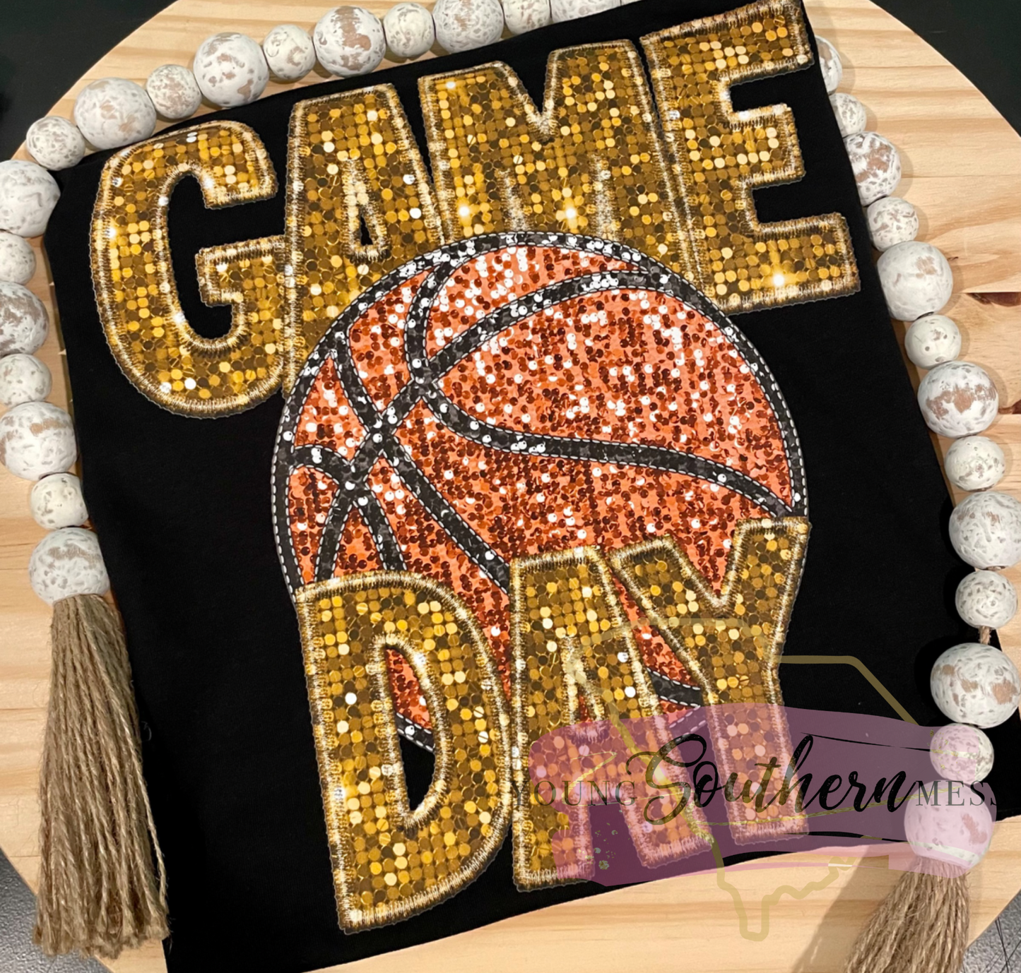 Basketball Game Day Faux Sequin Faux Embroidery Shirt