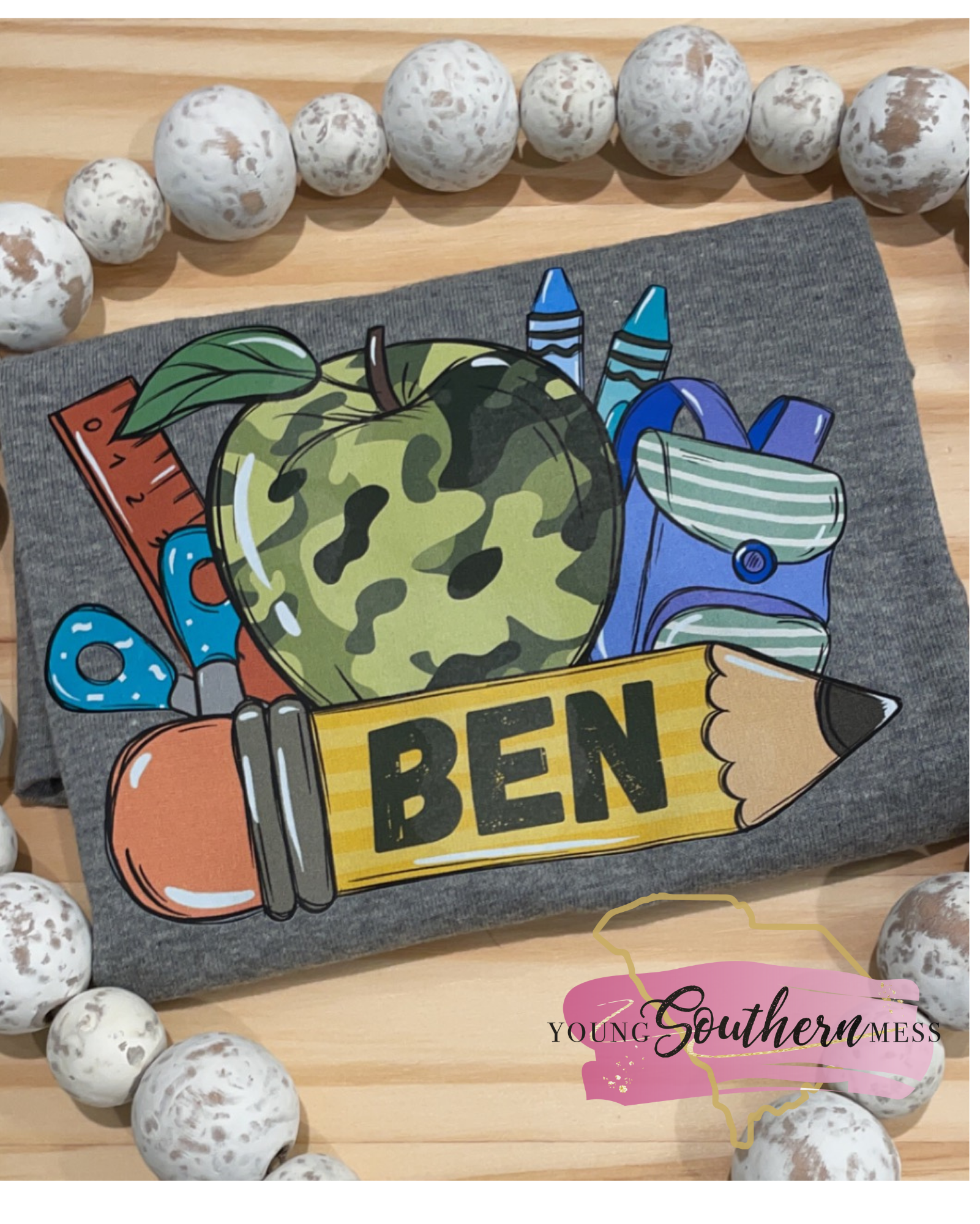 Personalized Back to School Shirt for Boys with Camouflage Apple