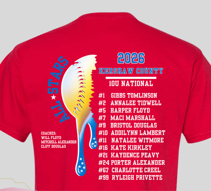 Red Blue All-Star Drip SOFTBALL Shirt (KC east)