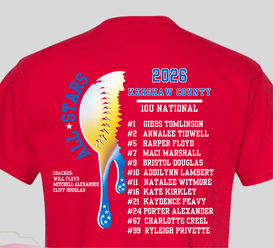 Red Blue All-Star Drip SOFTBALL Shirt (KC east)