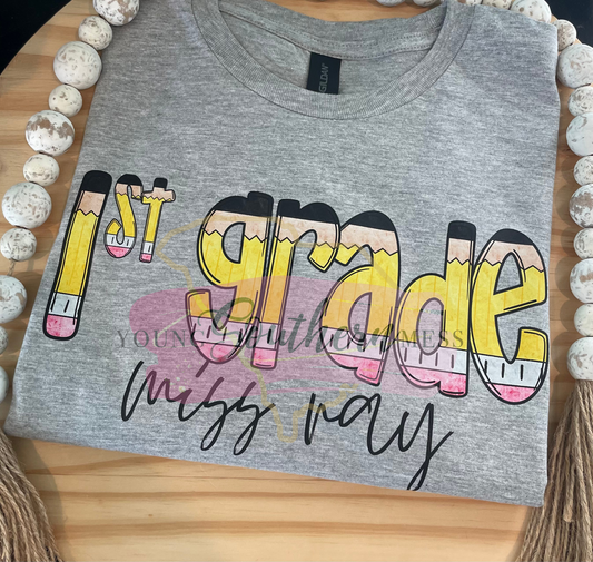 Teacher Grade Level Pencil Letters Shirt