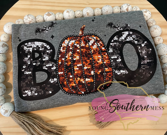 Boo Faux Sequins Halloween Shirt