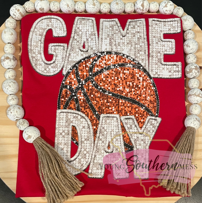 Basketball Game Day Faux Sequin Faux Embroidery Shirt