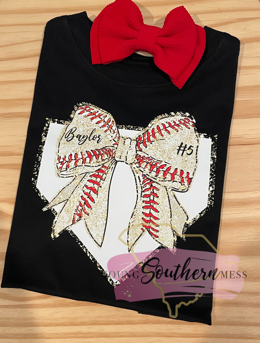 Baseball White Home Plate Bow Shirt