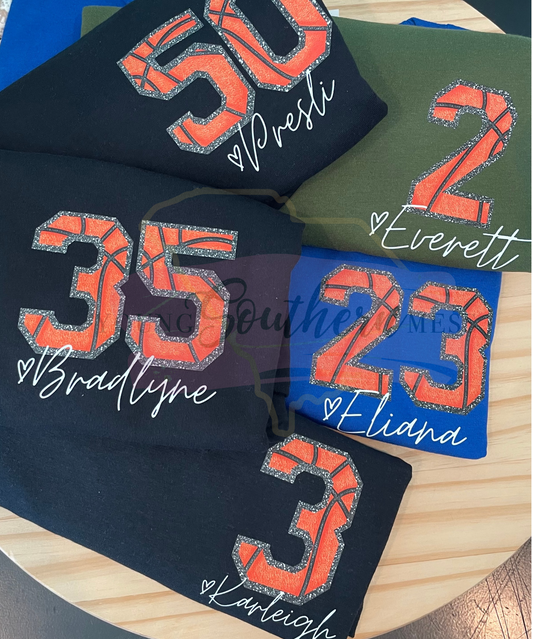 Custom Basketball Jersey Number Faux Sequin Shirt