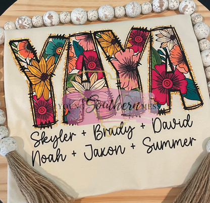 Floral Mama Shirt with Children's Names