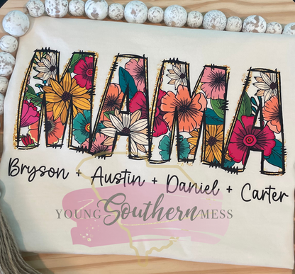 Floral Mama Shirt with Children's Names