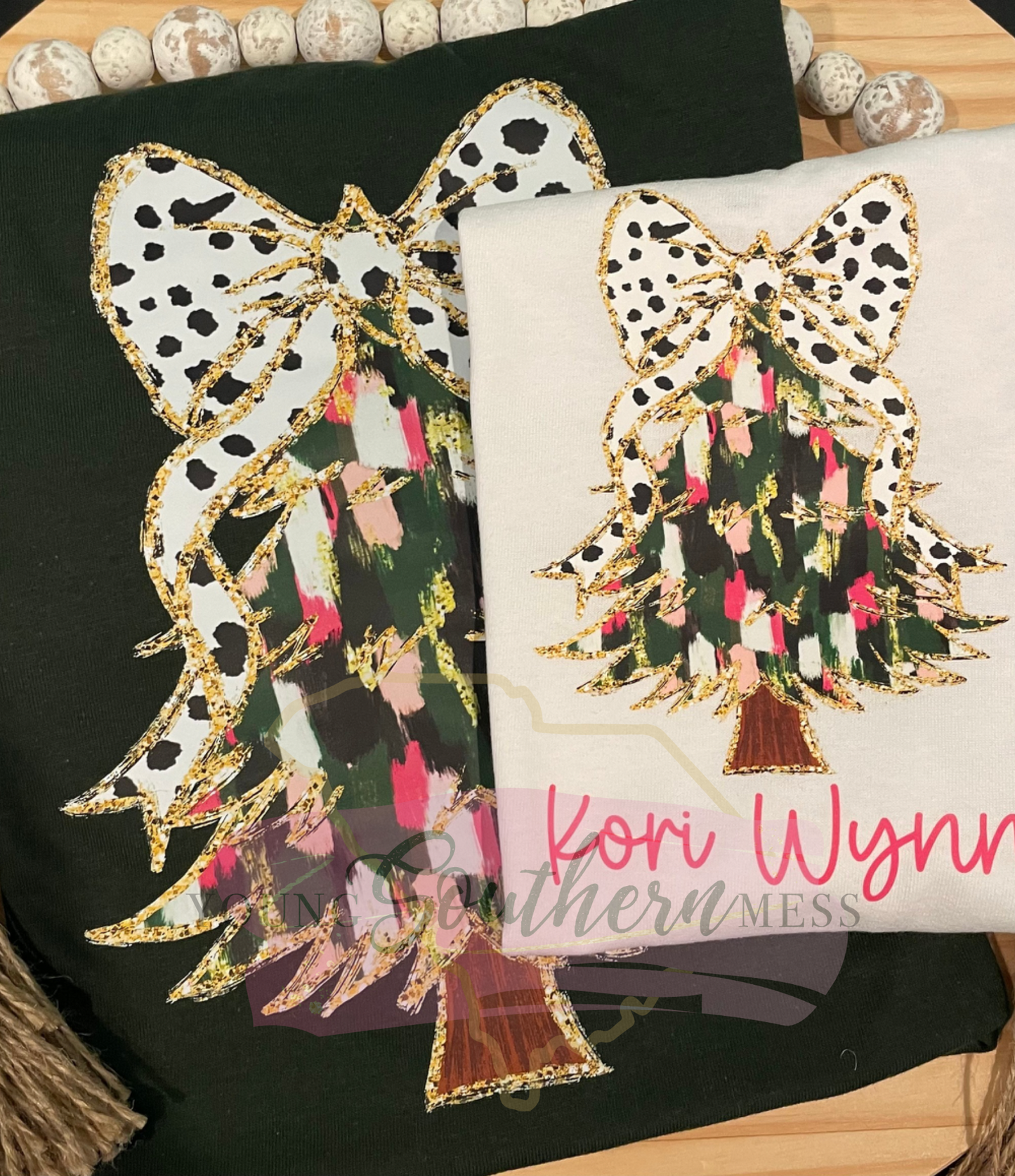 Pink and Green Brushstroke Christmas Tree Shirt