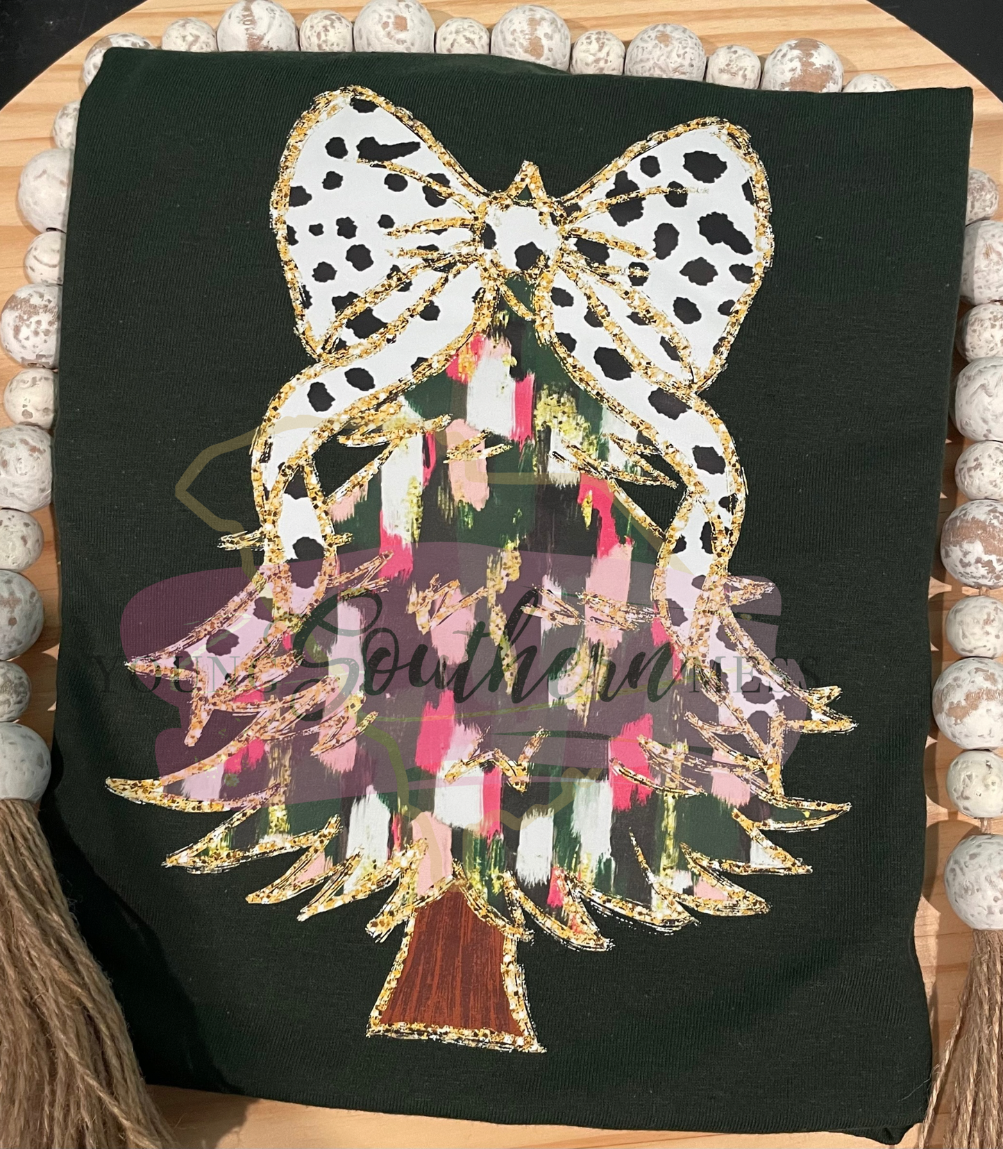 Pink and Green Brushstroke Christmas Tree Shirt