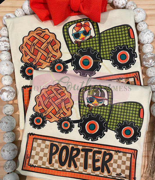 Kids Tractor Turkey Pie Thanksgiving Tshirt