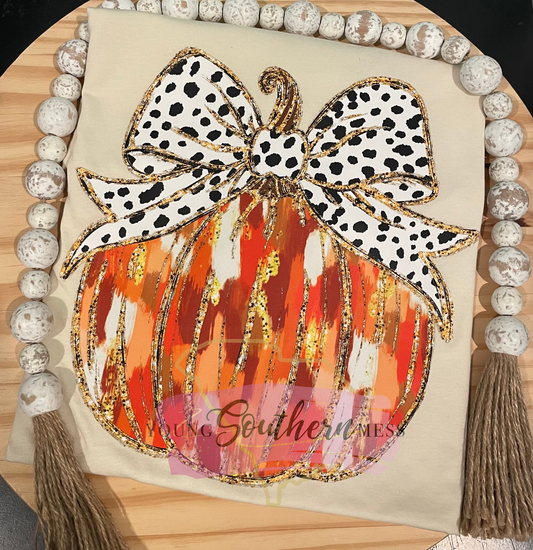 Orange Brushstroke Faux Glitter Pumpkin Shirt