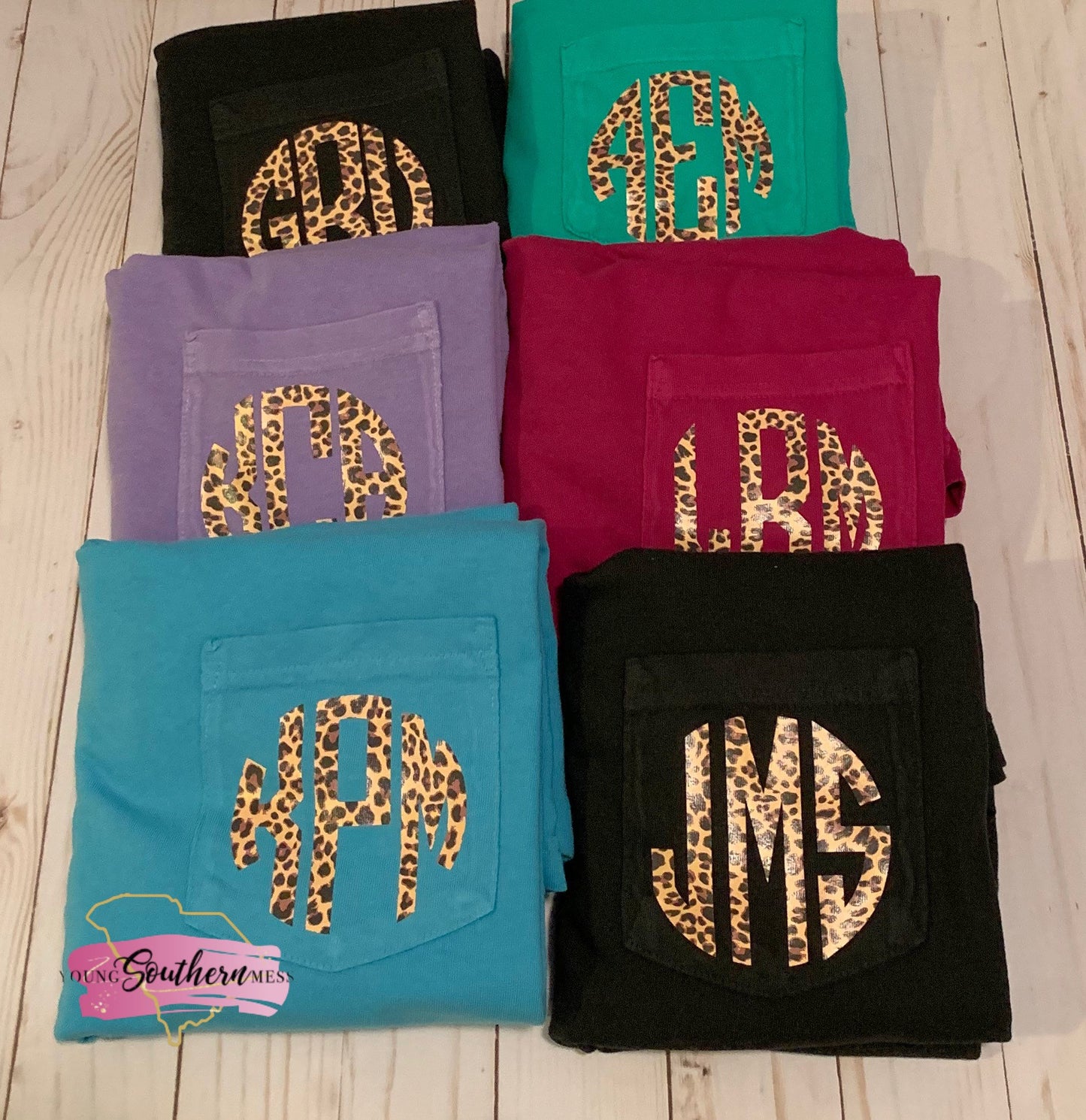 Leopard Print Monogram Pocket Comfort Colors Shirt