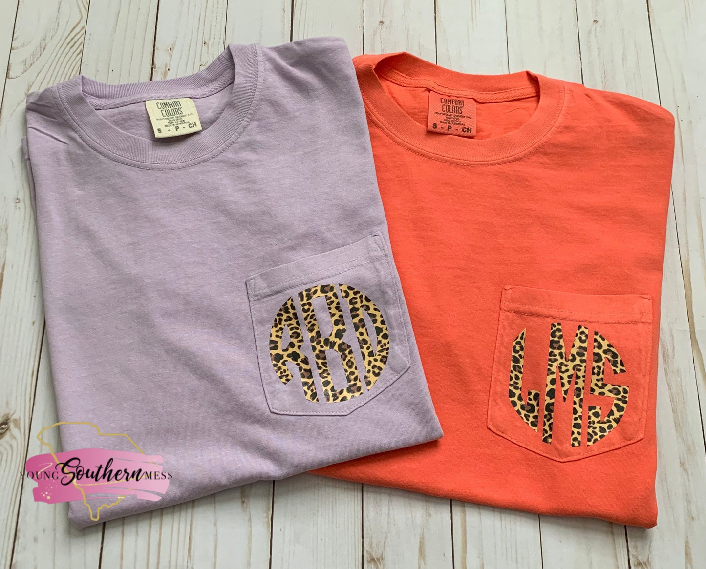 Leopard Print Monogram Pocket Comfort Colors Shirt