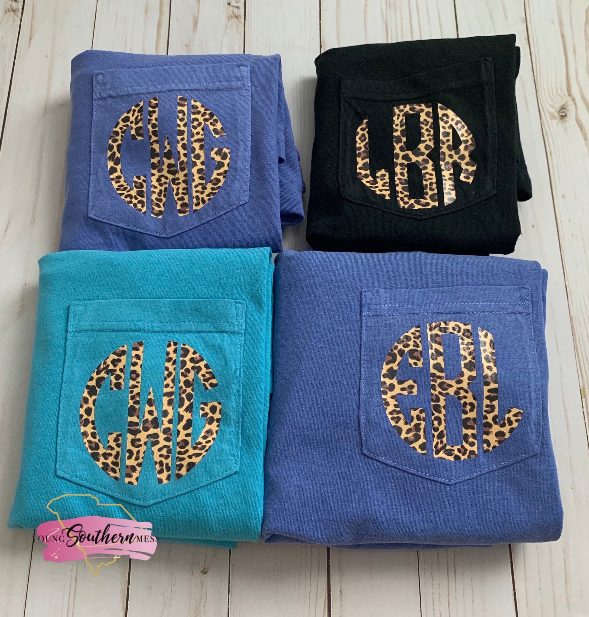 Leopard Print Monogram Pocket Comfort Colors Shirt