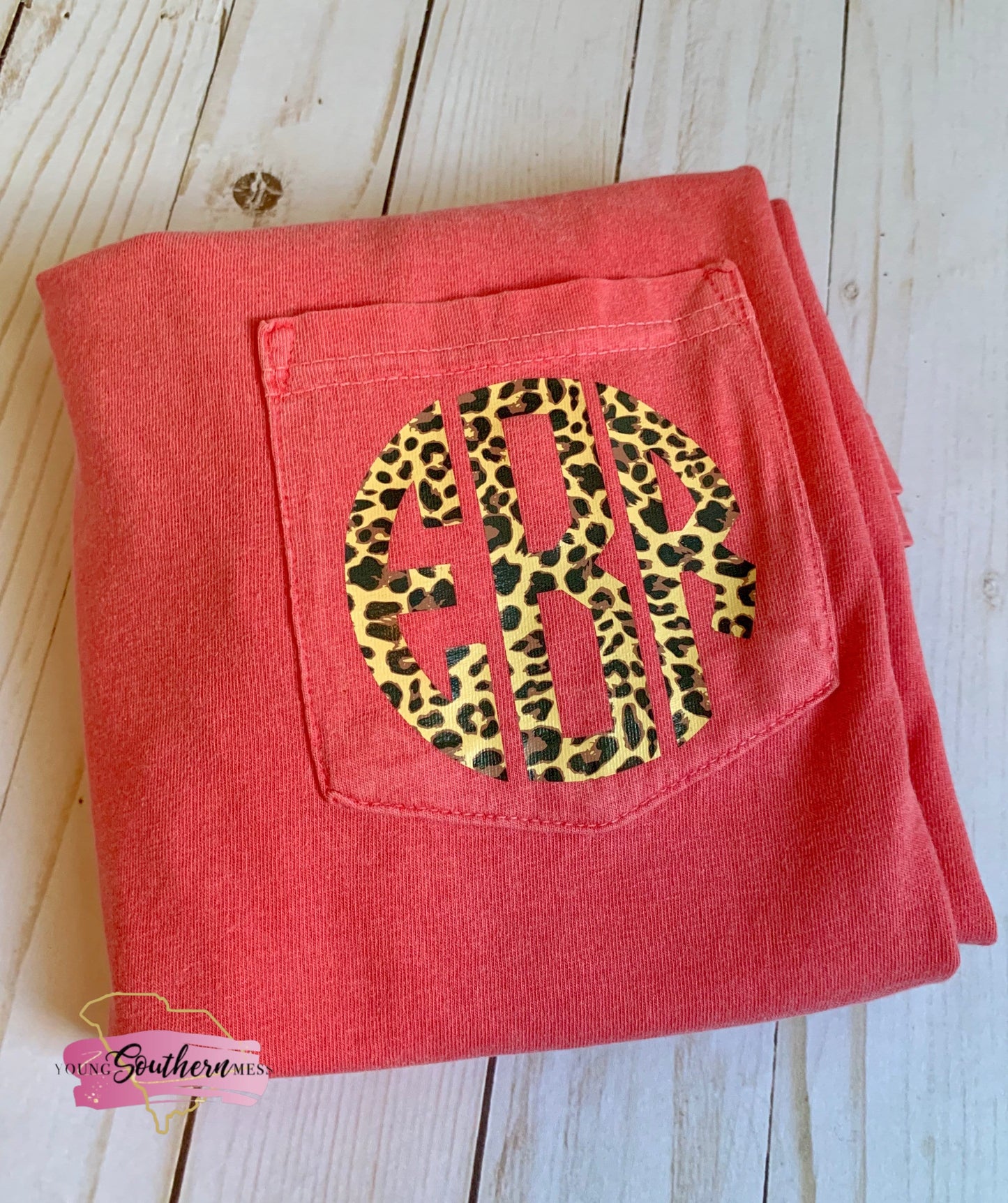 Leopard Print Monogram Pocket Comfort Colors Shirt