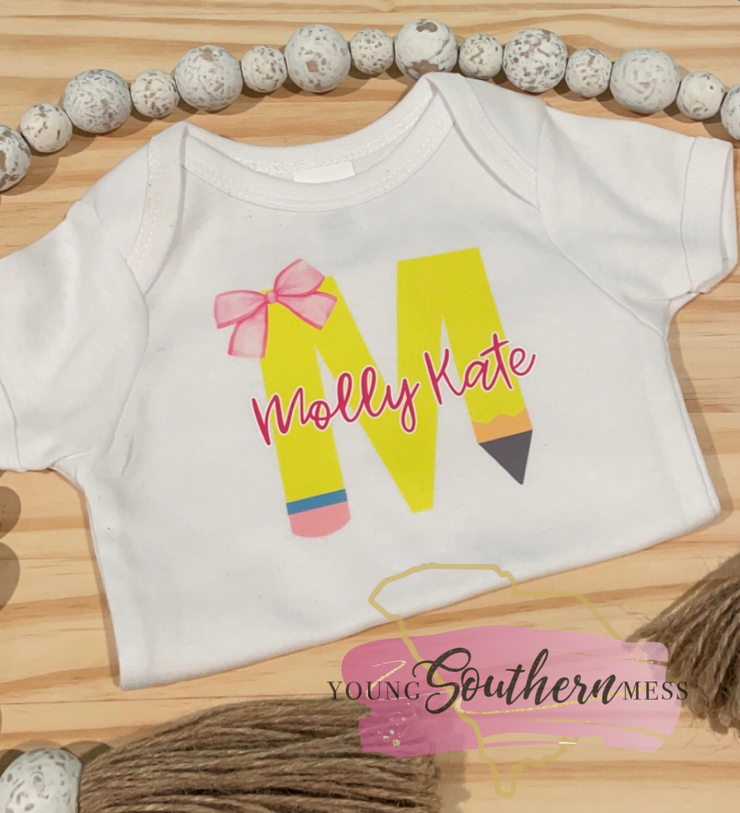 Back to School Personalized Pencil Initial Shirt