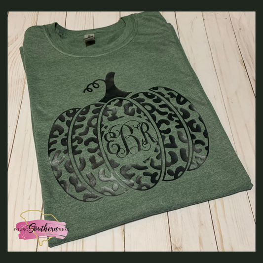 Leopard Pumpkin Monogram Fall T-Shirt