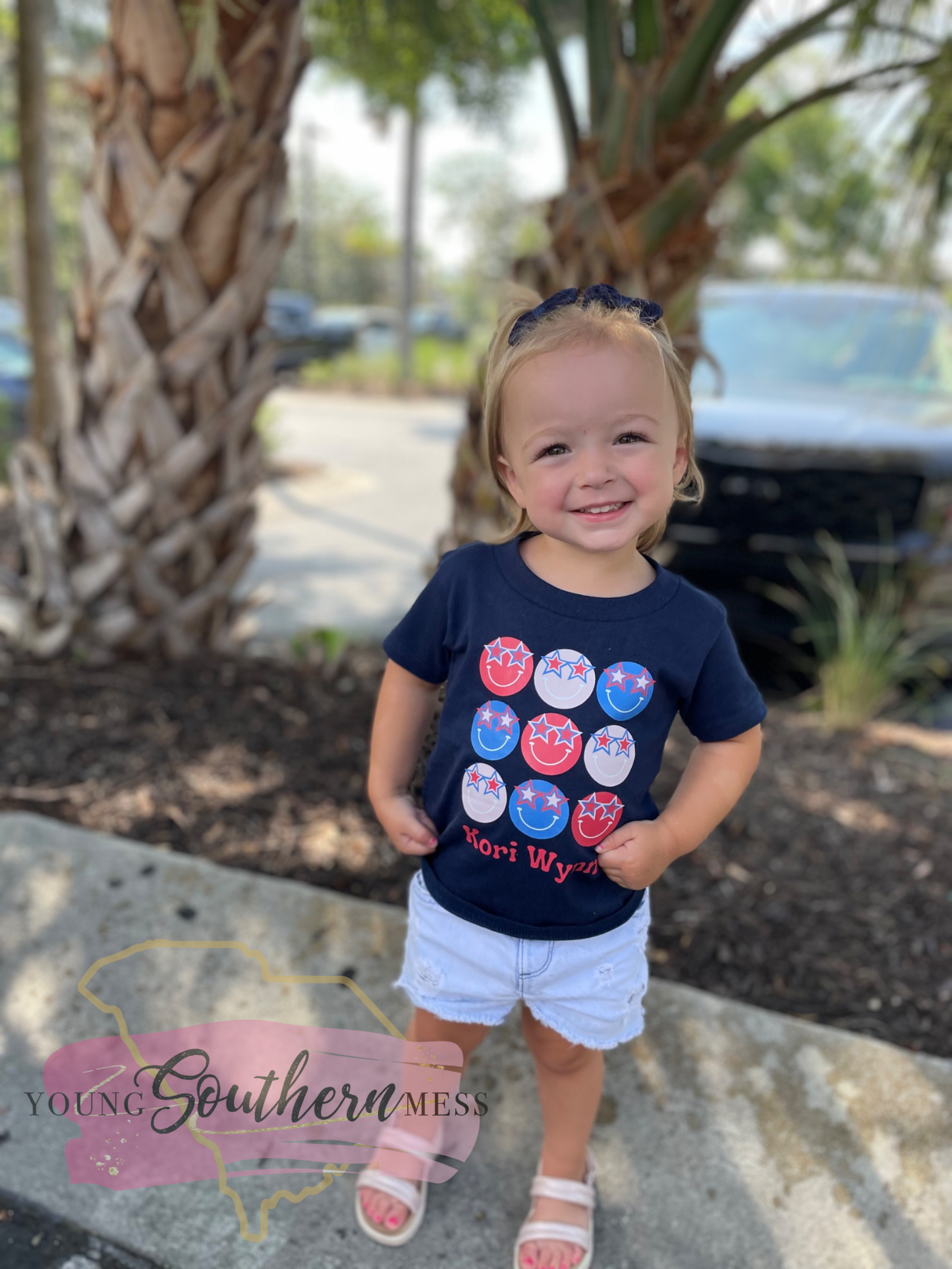 Groovy Smiley Face Girl’s Patriotic Shirt