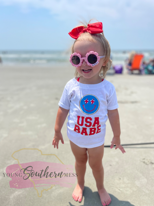 USA Babe Smiley Face Girl’s Patriotic Shirt