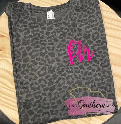 Black Leopard Print Shirt with Pink Monogram